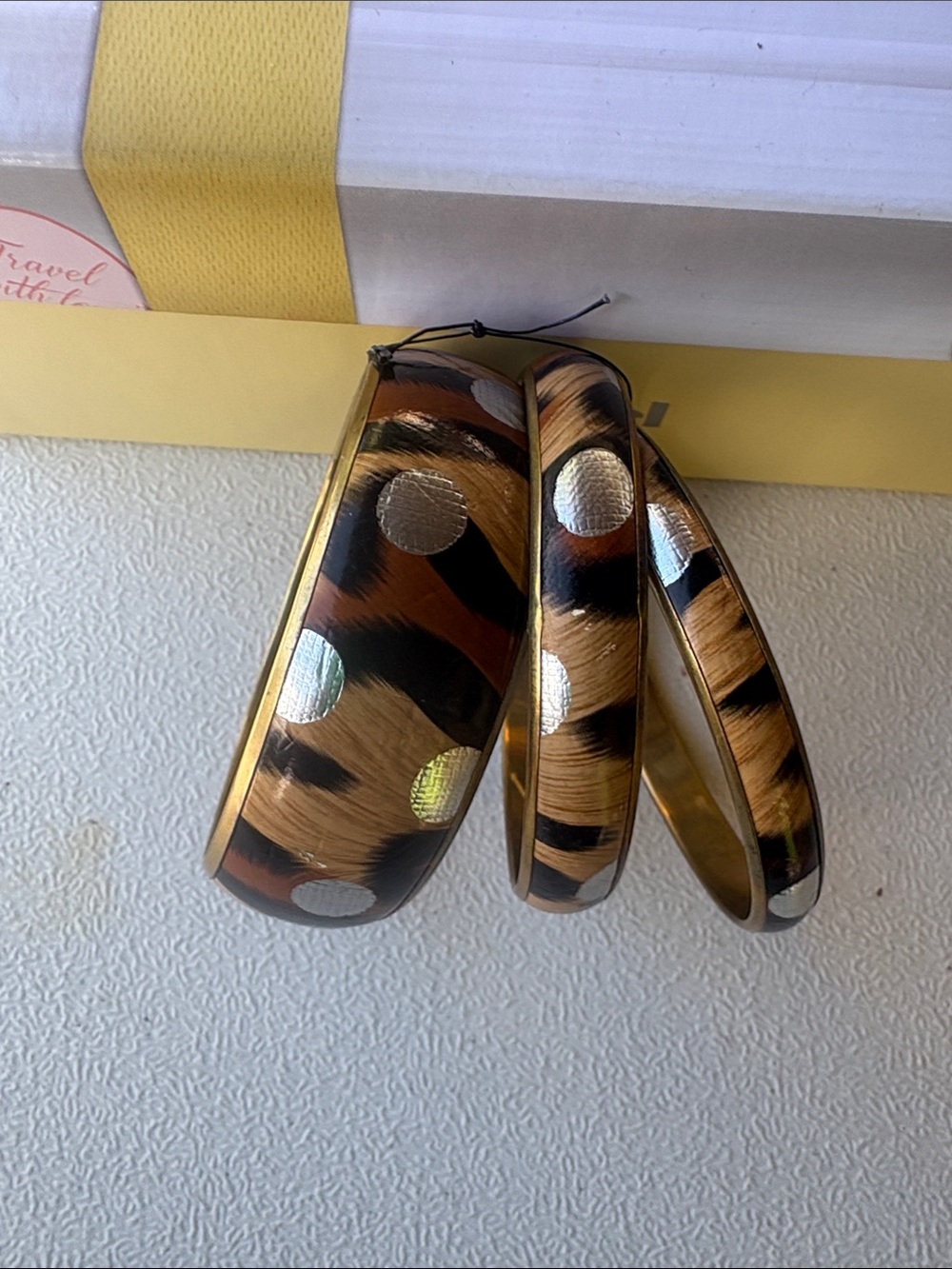 Animal Print Polka Dot Bangle Bracelet Set - Brown
